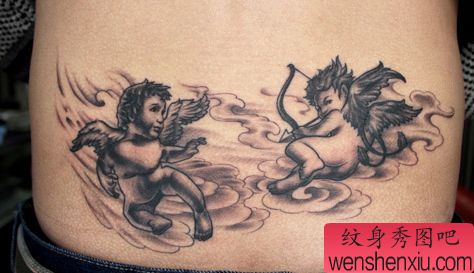 腰部可爱的小天使丘比特纹身图案