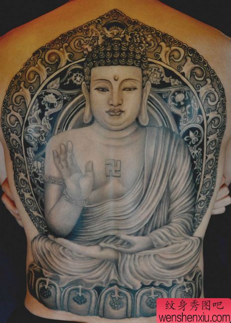 经典帅气的满背如来佛祖纹身图案