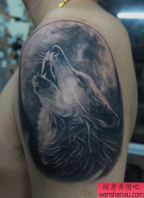 大臂超酷的狼头纹身图案