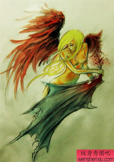 一幅好看的天使翅膀纹身手稿