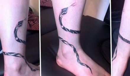 腿部好看帅气的图腾蛇纹身图案