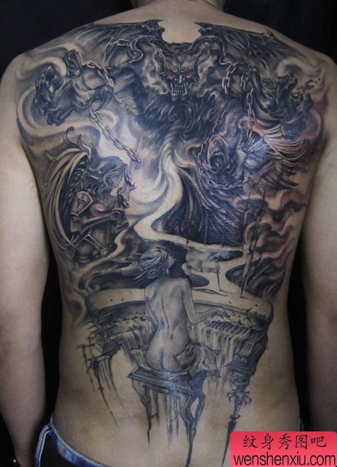 超酷超帅的满背恶魔天使纹身图案