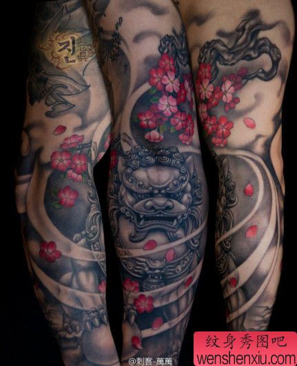 手臂中国石狮子纹身图案