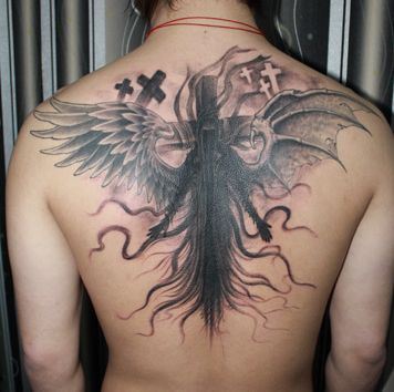 经典帅气的死神翅膀纹身图案
