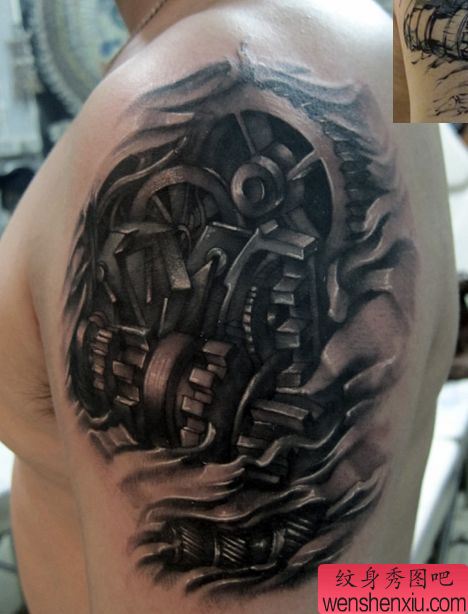 手臂帅气时尚的机械臂纹身图案