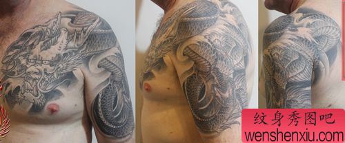 男生喜欢的披肩龙纹身图案