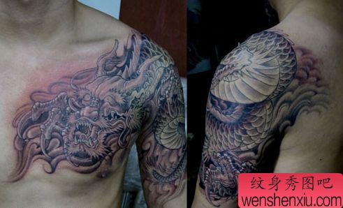 霸气超酷的披肩龙纹身图案