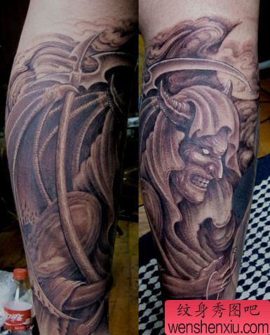 腿部超酷的一幅恶魔纹身图案