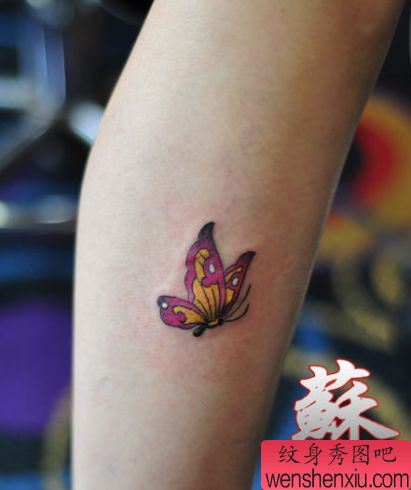 女孩子腿部小巧精美的蝴蝶纹身图案