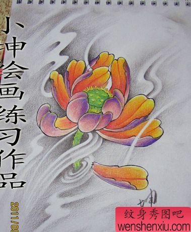 好看的彩色莲花纹身手稿