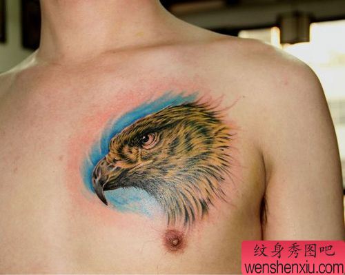 胸部一幅超酷的老鹰纹身图案
