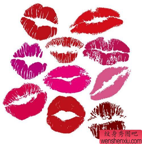 为大家一组彩色唇印纹身手稿