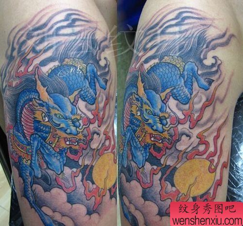 手臂帅气的神兽麒麟纹身图案