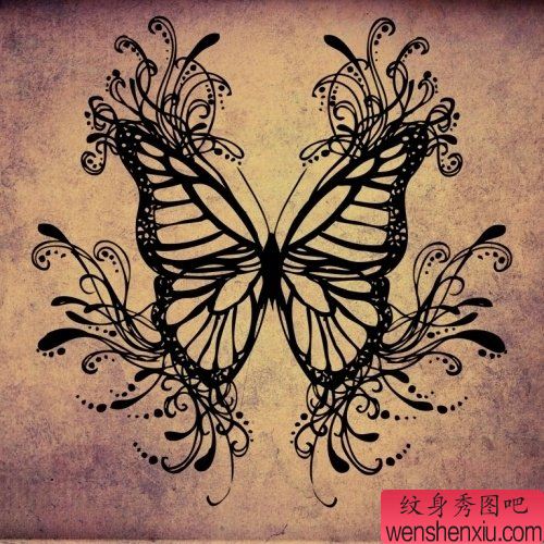 一幅漂亮的图腾蝴蝶纹身手稿