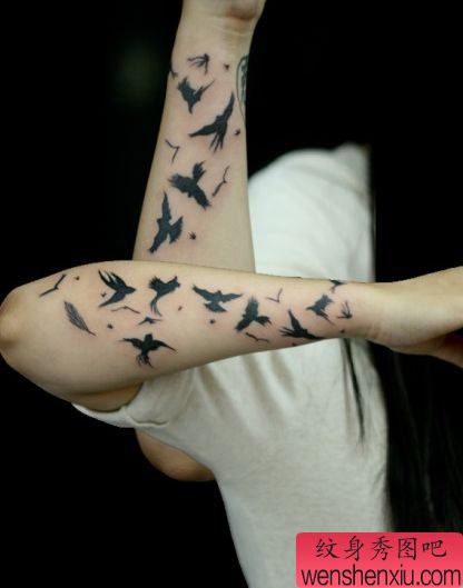 手臂流行时尚的燕子纹身图案