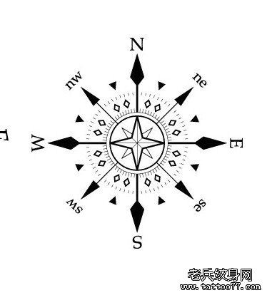 小清新纹身图案:指南针纹身图案