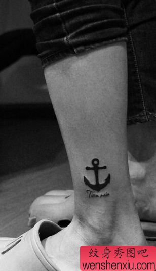 女孩子腿部小清新—图腾船锚纹身图案