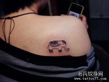 女孩子肩背可爱的图腾小象纹身图案