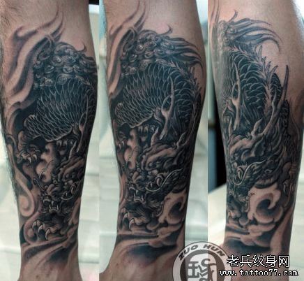腿部超酷的神兽麒麟纹身图案
