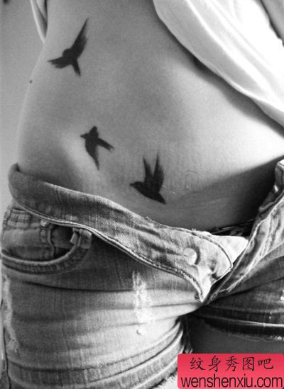 女孩子腹部图腾小鸟小燕子纹身图案