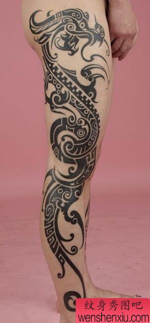 腿部超帅的青铜器图腾龙纹身图案