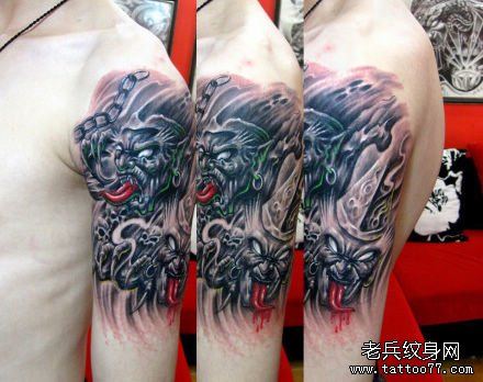 手臂霸气的黑灰无常纹身图案