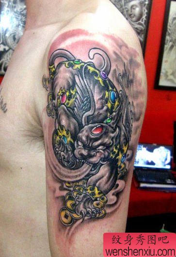 手臂好看的招财神兽貔貅纹身图案