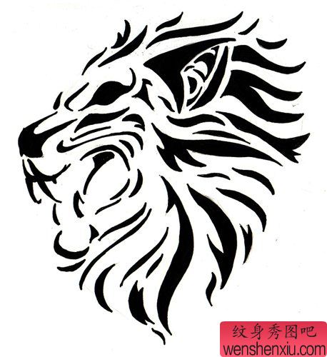 为大家分享一幅霸气的图腾狮头纹身图案
