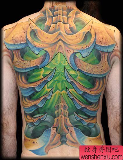 超帅的欧美满背3D纹身图案