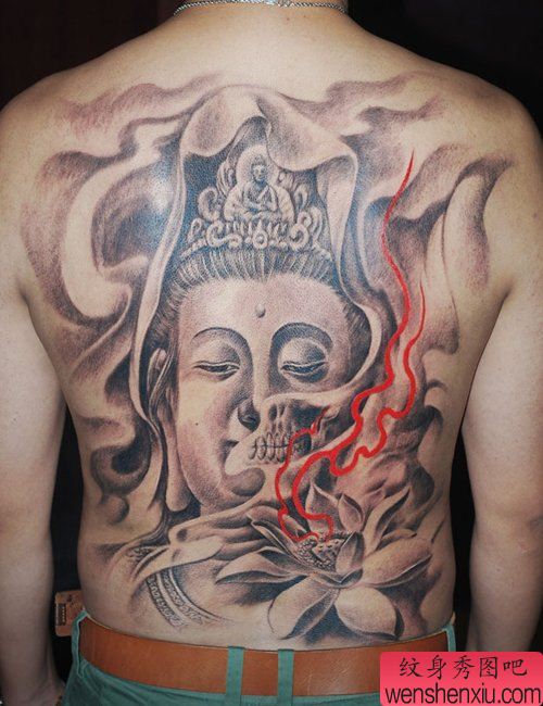 男性满背超帅观音纹身图案