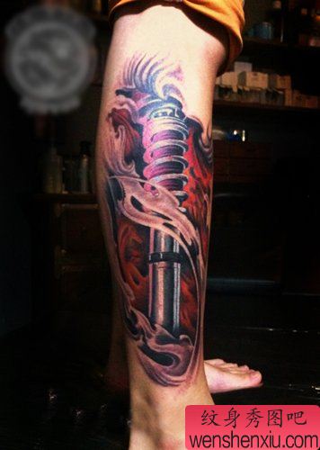 超酷的腿部机械臂纹身图案