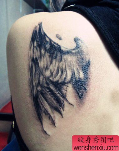 背部一幅写实的翅膀纹身图案