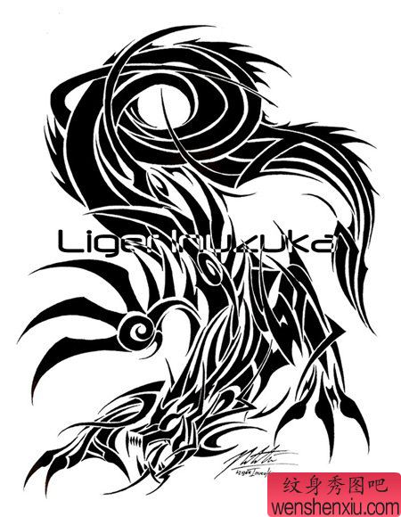 一幅超帅的图腾动物纹身手稿