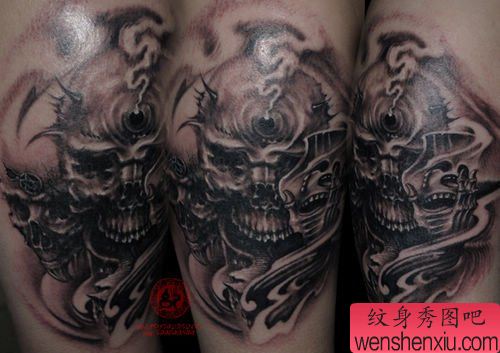 手臂超赞的骷髅纹身图案