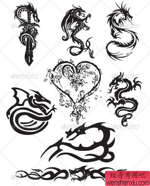 一组男生喜欢的图腾龙纹身图案