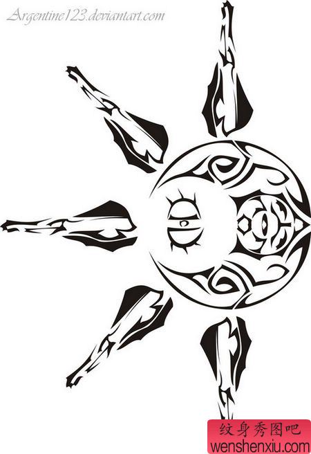 经典的玛雅图腾太阳与月亮纹身图案