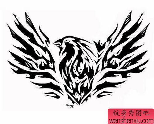 超酷的一幅图腾老鹰纹身图案