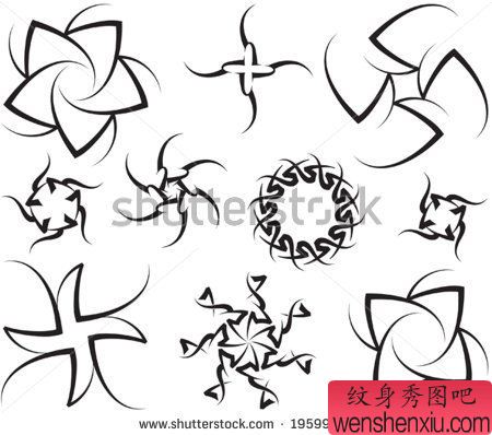 一组流行漂亮的图腾太阳纹身图案