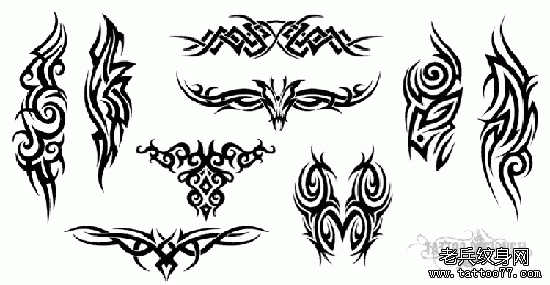 一组经典的图腾腰花与臂环纹身图案