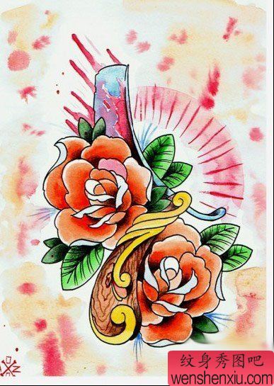 漂亮的欧美风格玫瑰花纹身图案