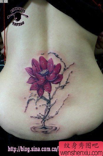 美女腰部经典好看的莲花纹身图案