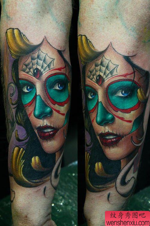 漂亮的欧美亡灵装美女纹身图案