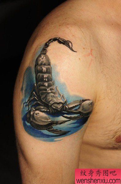 手臂超帅的彩色蝎子纹身图案