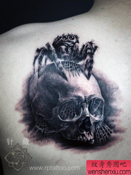 很酷的骷髅与蜘蛛纹身图案