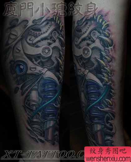 男性腿部超酷的机械腿纹身图案