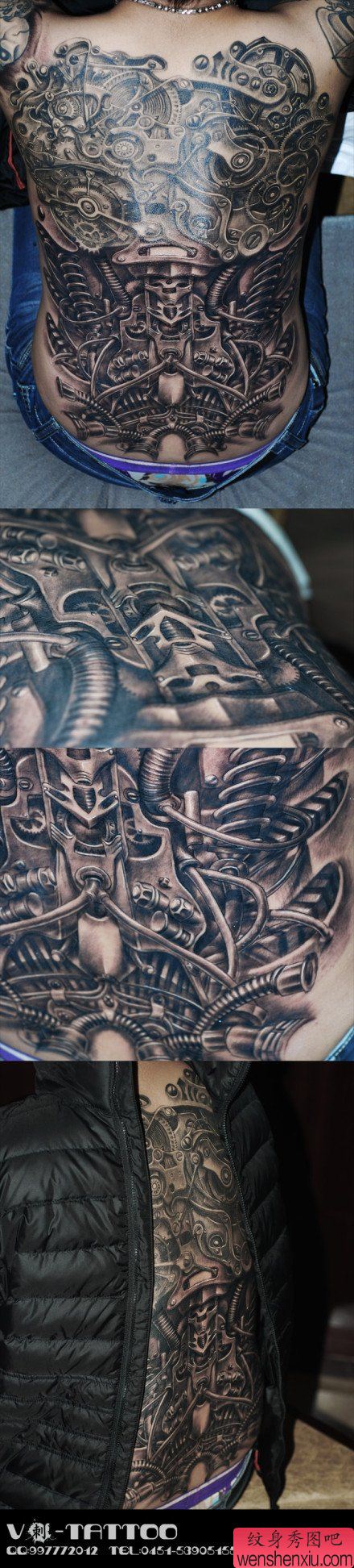 男性背部超酷的满背机械纹身图案