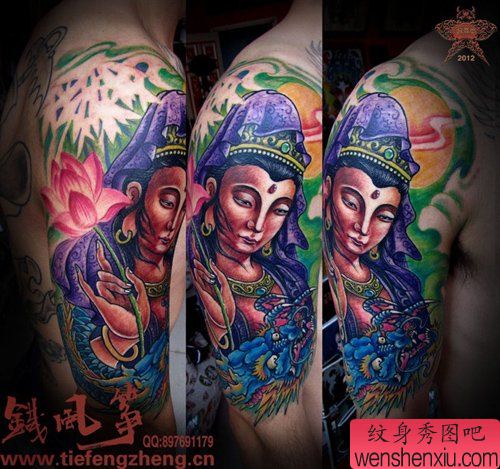 男性手臂经典好看的观音纹身图案