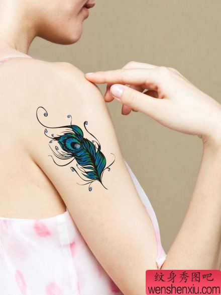 PS-女生手臂唯美的羽毛纹身图案