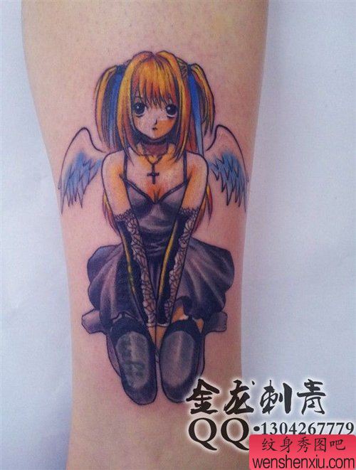 腿部好看的卡通美女纹身图案