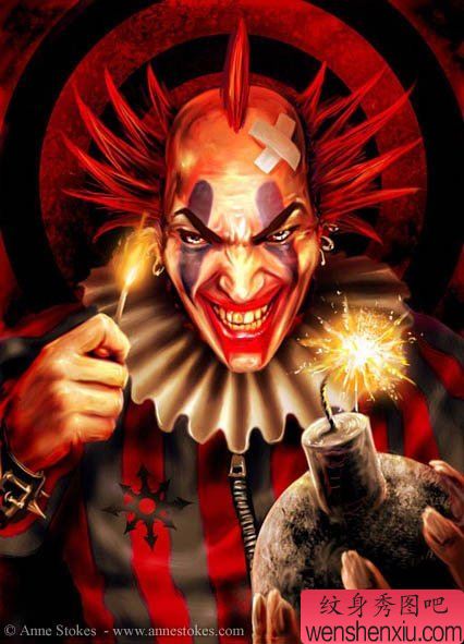 重口味彩色小丑纹身图案